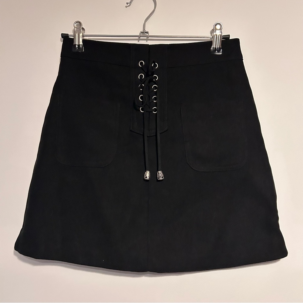 Elegant Black Lace-Up Skirt